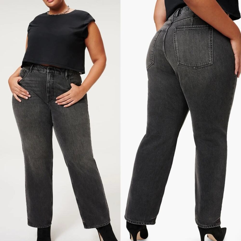 Good American Good '90s Loose Fit Jeans Denim Cotton Gray Black NWT Size 16